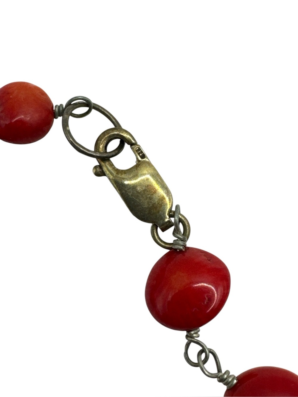 Vintage Sterling Silver Red Coral Tiger Eye Necklace Tiger Eye Necklace 27” - Picture 5 of 5
